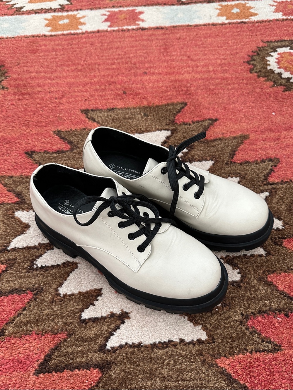 Bone White Oxford Platform Shoes, Vegan